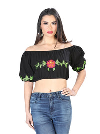 El General Women Artisanal Embroidered Blouse 100% Cotton Black 603892