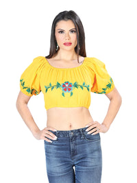 El General Women Artisanal Embroidered Blouse 100% Cotton Yellow 603893