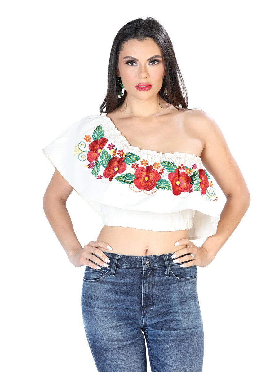 El General Women Artisanal Embroidered Blouse 100% Cotton Beige 603896