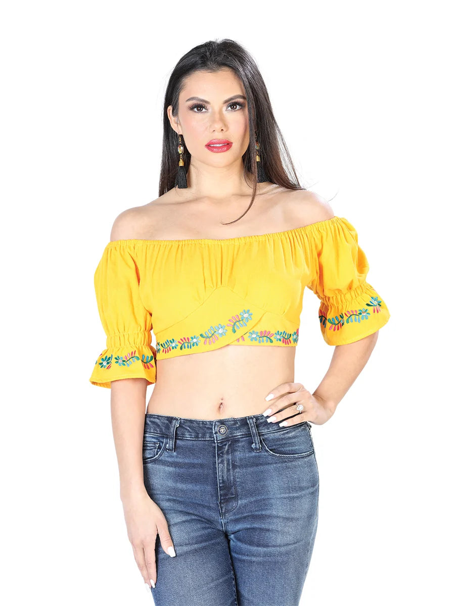 El General Women Artisanal Embroidered Blouse 100% Cotton Yellow 603905