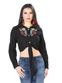 El General Women Artisanal Embroidered Blouse 100% Cotton Black 603907