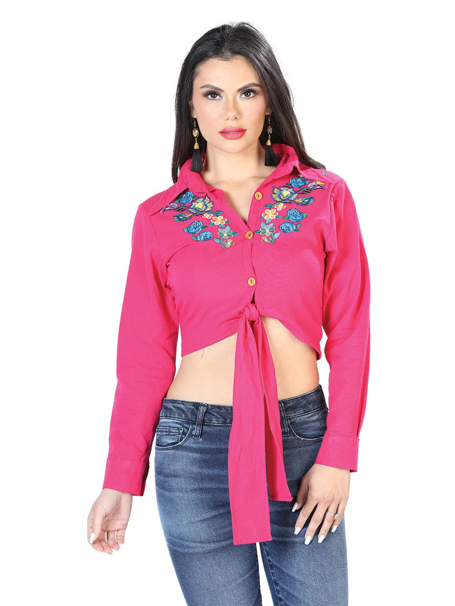El General Women Artisanal Embroidered Blouse 100% Cotton Fuchsia 603908