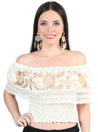 El General Women Artisanal Embroidered Blouse 100% Cotton Beige 603970