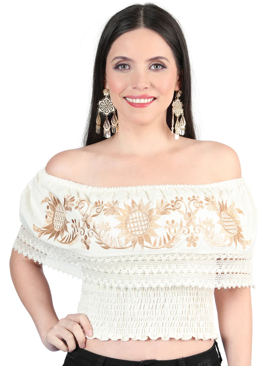 El General Women Artisanal Embroidered Blouse 100% Cotton Beige 603970