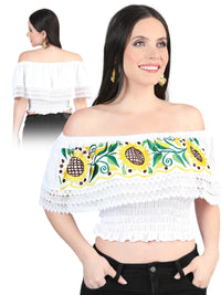 El General Women Artisanal Embroidered Blouse 100% Cotton White 603983