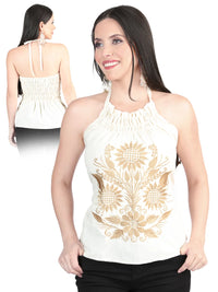 El General Women Artisanal Embroidered Blouse 100% Cotton Beige 603990