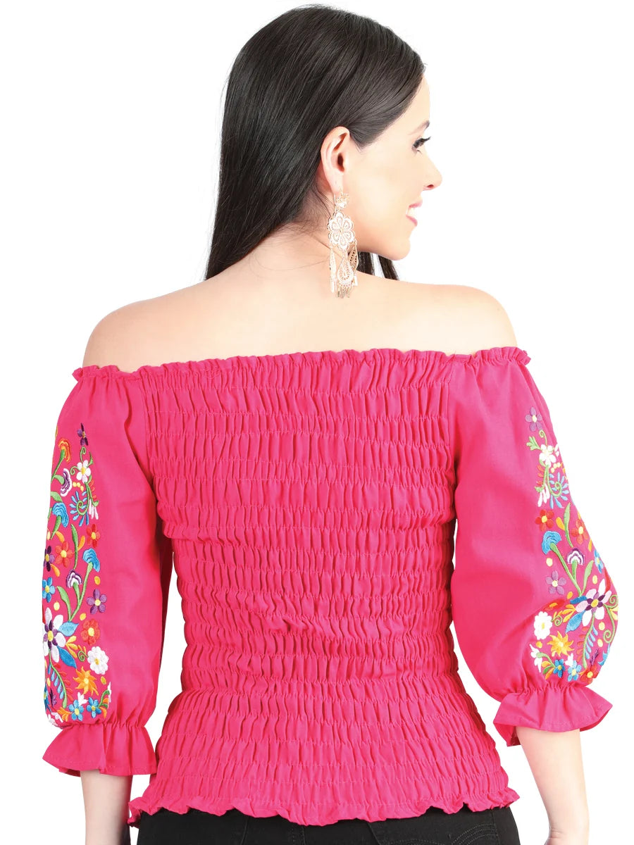El General Women Artisanal Embroidered Blouse 100% Cotton Fuchsia 604011