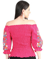 El General Women Artisanal Embroidered Blouse 100% Cotton Fuchsia 604011