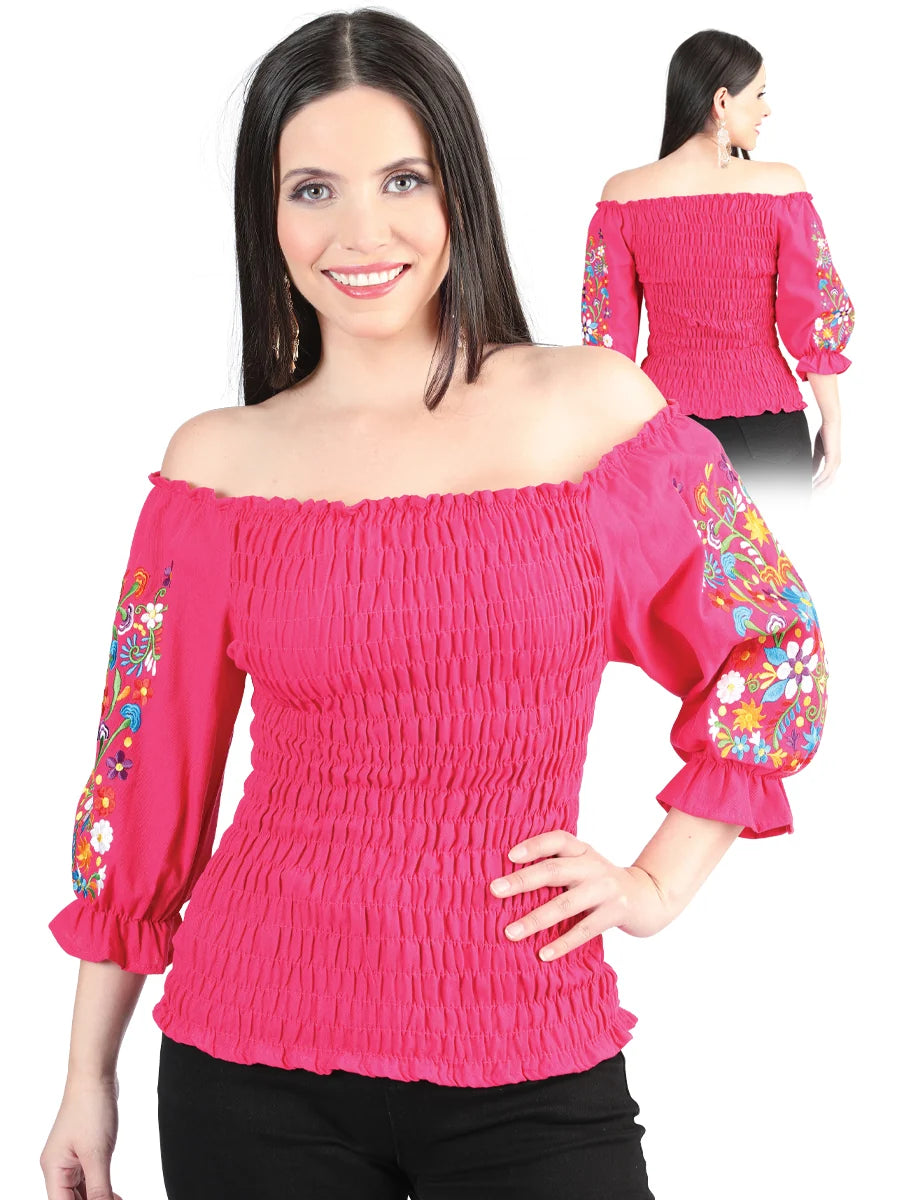 El General Women Artisanal Embroidered Blouse 100% Cotton Fuchsia 604011