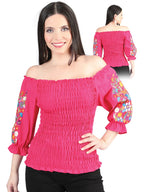 El General Women Artisanal Embroidered Blouse 100% Cotton Fuchsia 604011