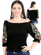 El General Women Artisanal Embroidered Blouse 100% Cotton Black 604012