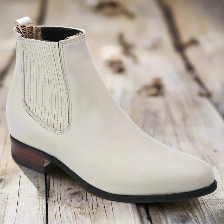 White Diamonds Men's Napa Leather Round Toe Charro Ankle Boots – Bone