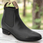 White Diamonds Men's Napa Leather Round Toe Charro Ankle Boots – Black