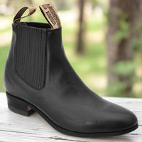 White Diamonds Men's Napa Leather Round Toe Charro Ankle Boots – Black