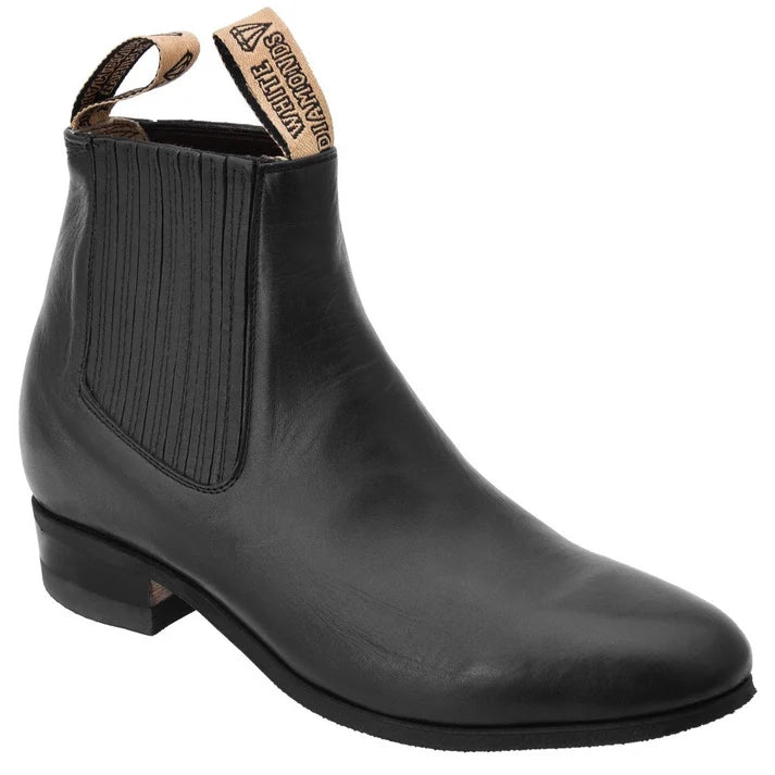 White Diamonds Men's Napa Leather Round Toe Charro Ankle Boots – Black