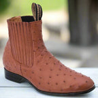 White Diamonds Men's Genuine Ostrich Round Toe Charro Ankle Boots – Cognac