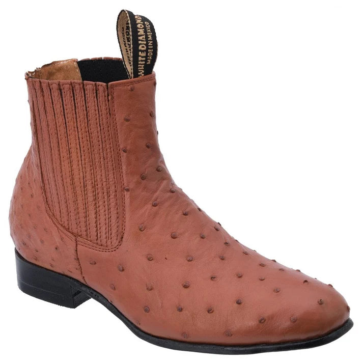 White Diamonds Men's Genuine Ostrich Round Toe Charro Ankle Boots – Cognac