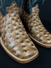 Reywelt Men's Ostrich Print Square Toe Cowboy Boots – Tan