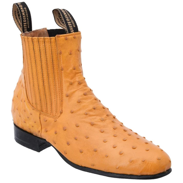 White Diamonds Men's Genuine Ostrich Round Toe Charro Ankle Boots – Butter