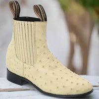 White Diamonds Men's Genuine Ostrich Round Toe Charro Ankle Boots – Bone