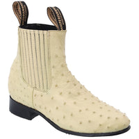 White Diamonds Men's Genuine Ostrich Round Toe Charro Ankle Boots – Bone