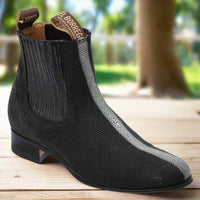 White Diamonds Men's Genuine Stingray Round Toe Charro Ankle Boots – Black