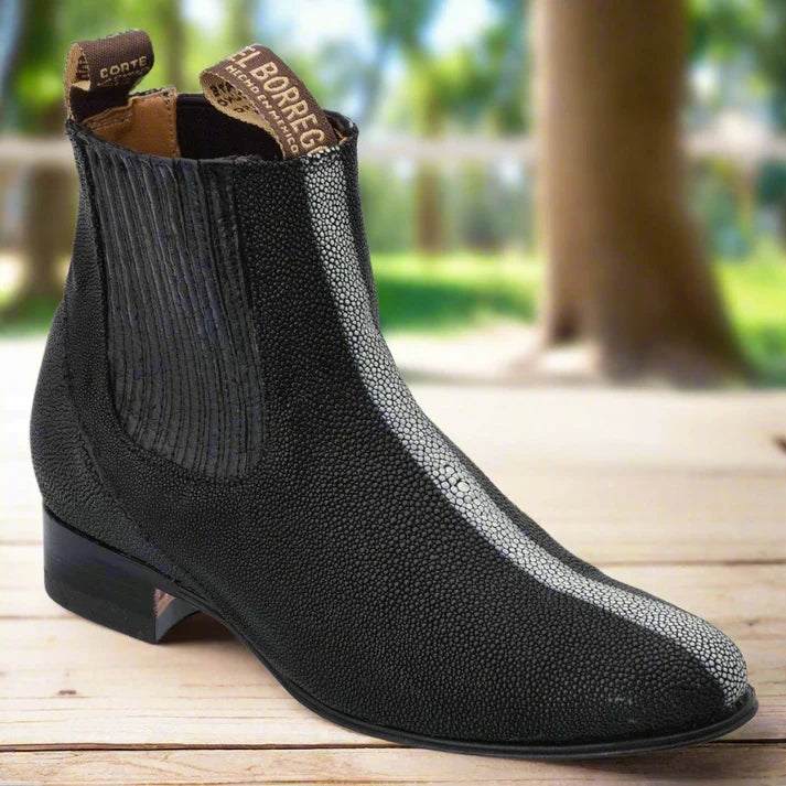 White Diamonds Men's Genuine Stingray Round Toe Charro Ankle Boots – Black
