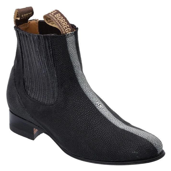 White Diamonds Men's Genuine Stingray Round Toe Charro Ankle Boots – Black