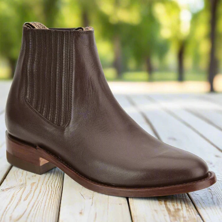 White Diamonds Men's Napa Leather Round Toe Welt Charro Ankle Boots – Brown