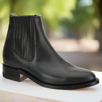 White Diamonds Men's Napa Leather Round Toe Welt Charro Ankle Boots – Black