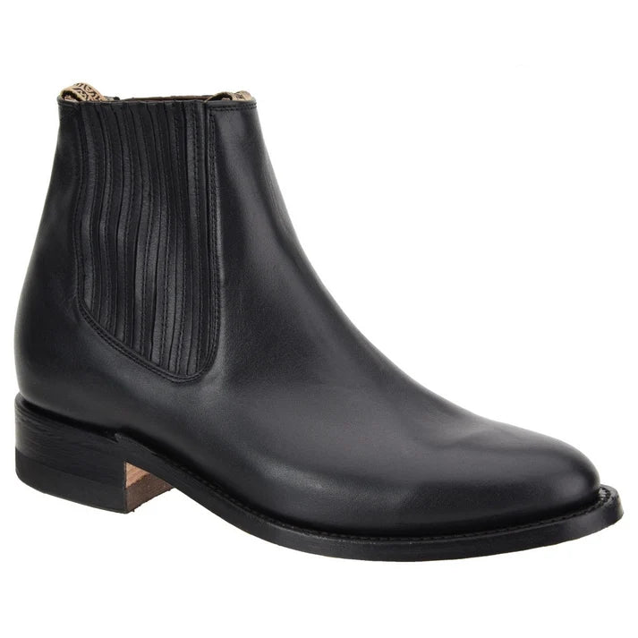 White Diamonds Men's Napa Leather Round Toe Welt Charro Ankle Boots – Black