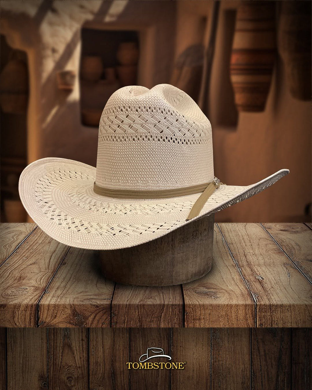 Men’s Tombstone 30X Johnson Style Bicolor Western Cowboy Shantung Straw Hat