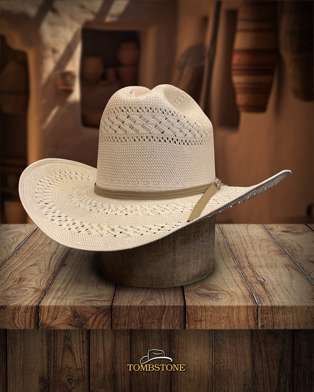 Men’s Tombstone 30X Johnson Style Bicolor Western Cowboy Shantung Straw Hat