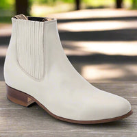 White Diamonds Men's Napa Leather Round Toe Welt Charro Ankle Boots – Bone
