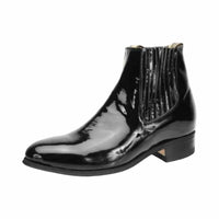 White Diamonds Men's Patent Leather Round Toe Charro Ankle Boots – Black