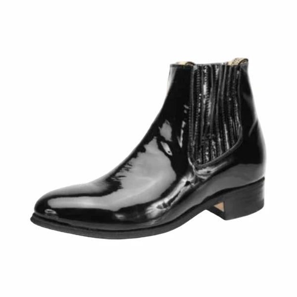 White Diamonds Men's Patent Leather Round Toe Charro Ankle Boots – Black