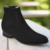 White Diamonds Men's Nubuck Round Toe Charro Ankle Boots – Black