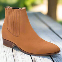White Diamonds Men's Nubuck Round Toe Charro Ankle Boots – Tobacco