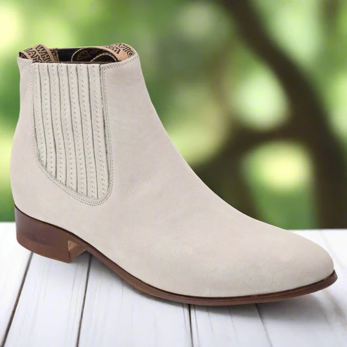White Diamonds Men's Nubuck Round Toe Charro Ankle Boots – White-Oyster