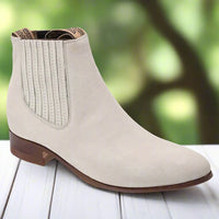 White Diamonds Men's Nubuck Round Toe Charro Ankle Boots – White-Oyster