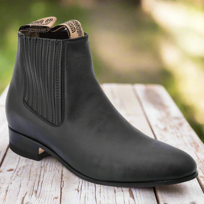 White Diamonds Men's Napa Leather Round Toe Charro Ankle Boots – Black