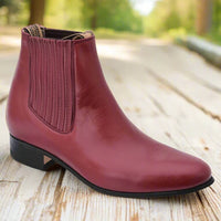 White Diamonds Men's Napa Leather Round Toe Charro Ankle Boots – Wine