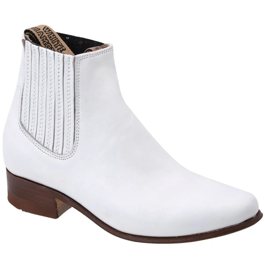 White Diamonds Men's Napa Leather Round Toe Charro Ankle Boots – White