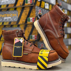 Patron Men’s Lace-Up Work Boots, Leather with Steel Toe and Wedge Sole, Moc Steel Toe - Light Brown