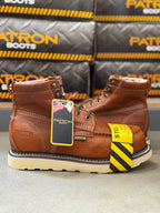 Patron Men’s Lace-Up Work Boots, Leather with Steel Toe and Wedge Sole, Moc Steel Toe - Light Brown