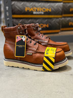 Patron Men’s Lace-Up Work Boots, Leather with Steel Toe and Wedge Sole, Moc Steel Toe - Light Brown