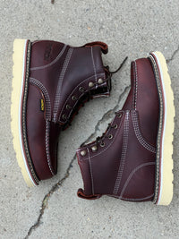 Patron Men’s Lace-Up Work Boots, Leather with Wedge Sole, Moc Toe - Wine