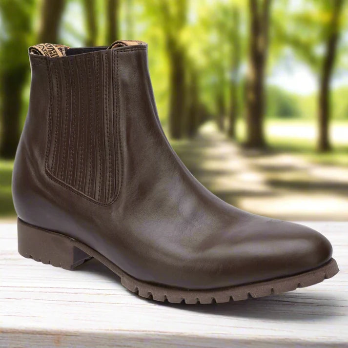 White Diamonds Men's Napa Leather Tractor Sole Round Toe Charro Ankle Boots – Brown