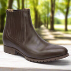 White Diamonds Men's Napa Leather Tractor Sole Round Toe Charro Ankle Boots – Brown