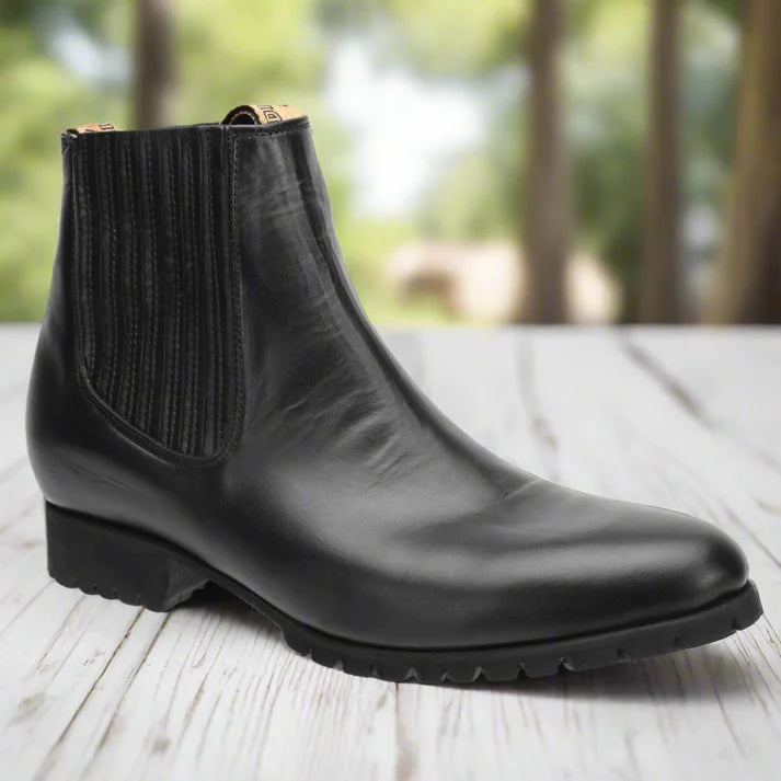 White Diamonds Men's Napa Leather Tractor Sole Round Toe Charro Ankle Boots – Black